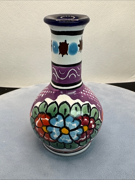 Mexico Other - Vintage Hand-Painted Floral Ceramic Bud Vase Made in Puebla Mexico
